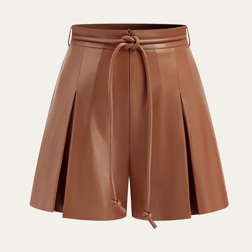 Commense High-Waisted Leather Shorts in Brown - Picture 2 of 2